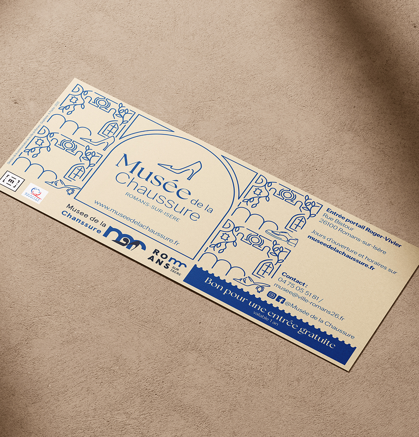 Billet Musée de la Chaussure de Romans création par Alicia Pioche designer graphique à Valence